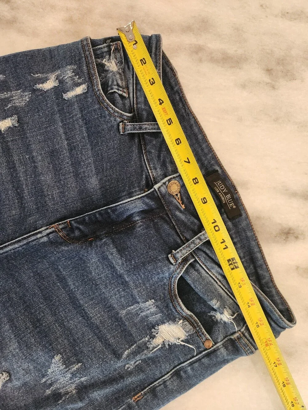 Judy Blue Distressed Denim Bermuda Shorts - Medium Blue - Women's Size Large - Picture 2 of 6